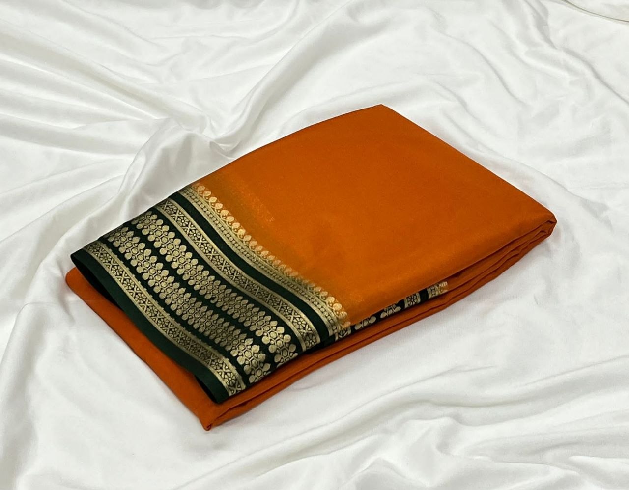 Mysore Crepe Silk Saree - Tangerine Orange